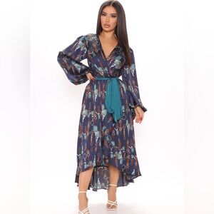 Elegant Blue Patterned Dress - Nautical